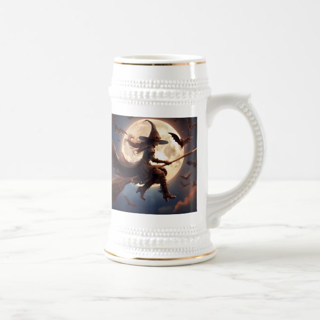 Jarra De Cerveza Vuelo en la luna de bruja de Halloween Steampunk (Derecha)