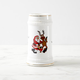 Jarra De Cerveza Weihnachtsmann mit Elch - ¡Prost ihr Säcke!