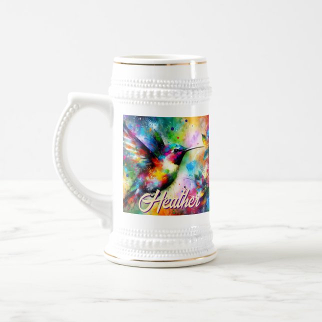 Jarra De Cerveza Whimsical Colorous Hummingbird Bird Personalizado (Izquierda)