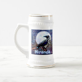 Jarra De Cerveza Whimsical Raven Moon Floral Personalizado