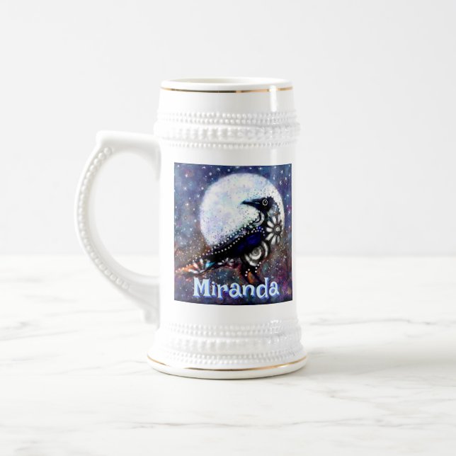 Jarra De Cerveza Whimsical Raven Moon Floral Personalizado (Izquierda)