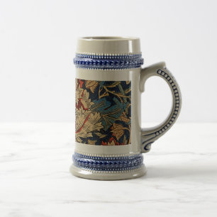 Jarra De Cerveza William Morris Vintage Patrón Floral Azul Rojo