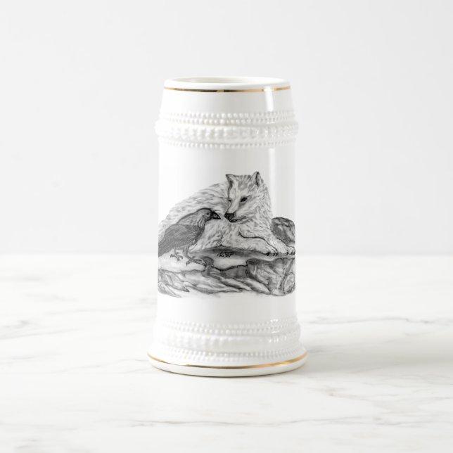 Jarra De Cerveza Wolf and Raven - Diseño en blanco y negro (Centro)