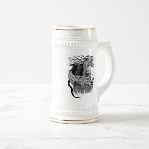 Jarra De Cerveza Wolf y Raven con el cráneo