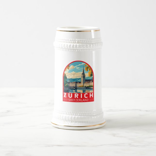 Jarra De Cerveza Zurich Suiza Emblema de arte de viajes (Centro)