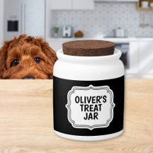 Black & White Modern Personalized Dog Treats Jar