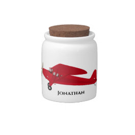 Jarra Para Caramelo Vintage Red Airplane Ceramic Money Bank Candy Jar