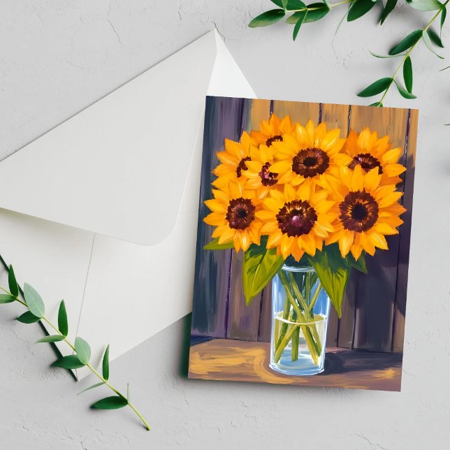 Jarrón de girasoles | Tarjeta de acuarela de flor  (Subido por el creador)