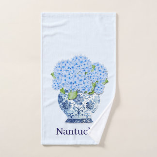 Jarrón de hortensias azules de Nantucket con chino