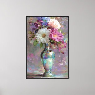 Jarrón Floral Pastel Elegante Impresión en Lienzo