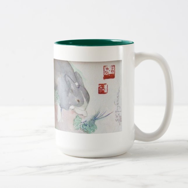 Jaspe la taza del Dos-tono del conejito - verde (Derecha)