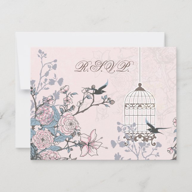 jaula de aves rosa floral, aves amorosas RSVP (Anverso)