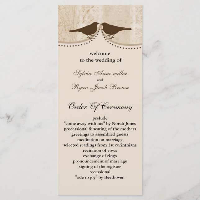 jaula de pájaro marrón de moda, programas de bodas (Anverso)