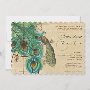 Jaula de pájaro pavo real musical pluma Invitación