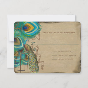 Jaula de pavo real musical pluma de boda RSVP