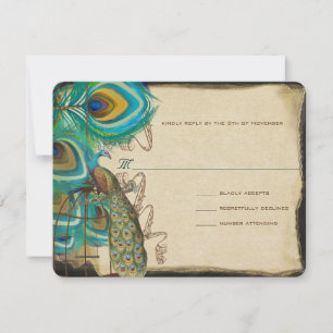 Jaula de pavo real musical pluma RSVP de boda