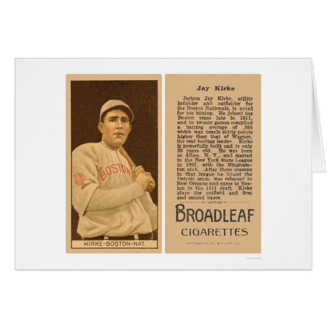 Jay Kirke Braves Béisbol 1912 (Anverso (Horizontal))