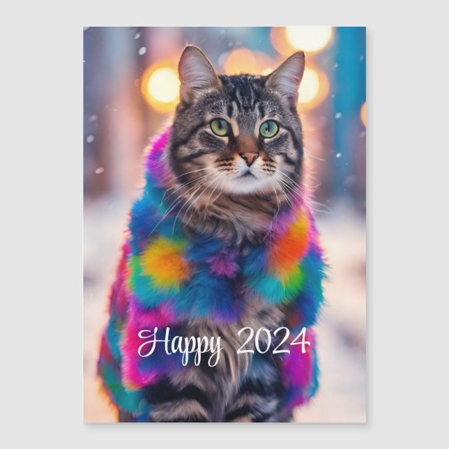 Jazzy Kitty con abrigo de piel - Feliz 2024 (Anverso)