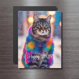Jazzy Kitty en abrigo - Happy 2025 - tarjeta magné