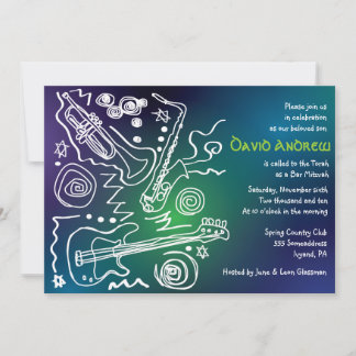 Jazzy Musical Bar Bat Mitzvah Invitación