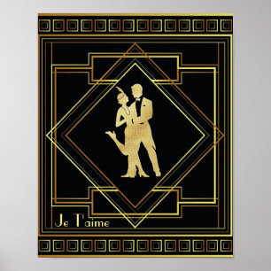 Je T'aime Arte francés Deco negro y oro 20