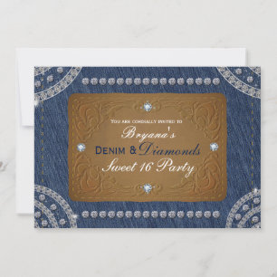 Jeans de Denim y Diamonds Etiquetan invitaciones p