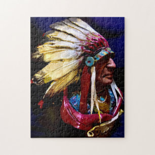 Jefe Hunkpapa nativo rompecabezas de arte original