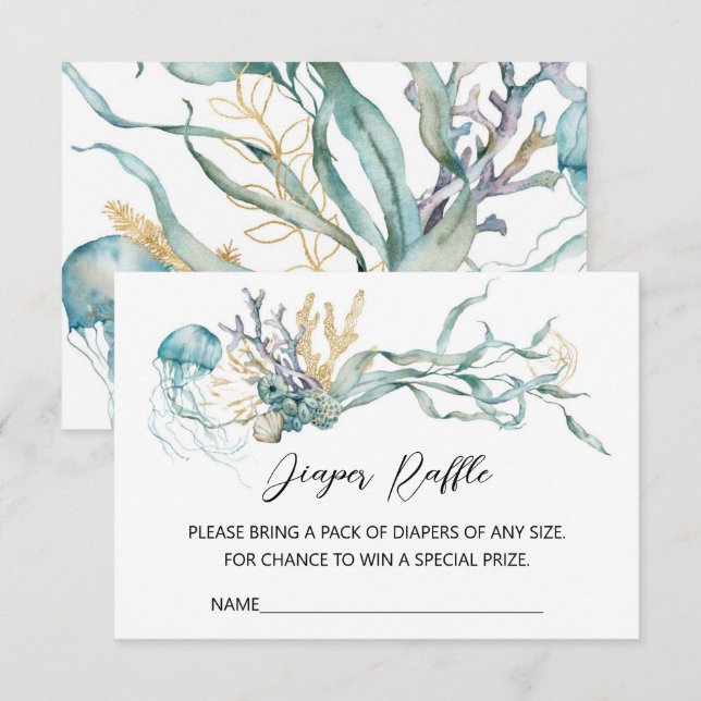 Jellyfish Baby Shower Diaper Raffle Tarjeta de Gab (Anverso / Reverso)