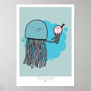 Jellyfish y helado A4 impresión Sage fondo