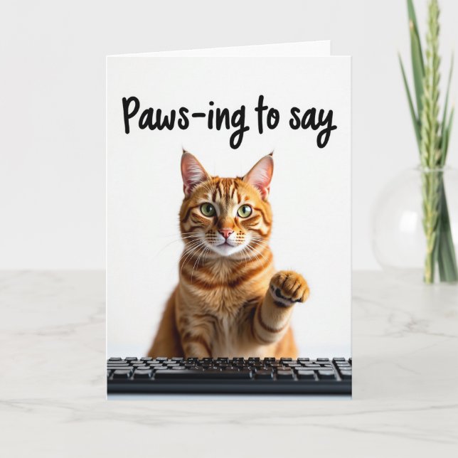 Jengibre Tabby Pawsing Para Decir Tarjeta (Anverso)
