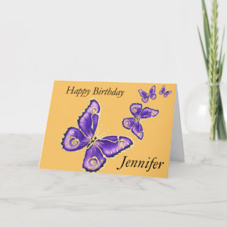 Jennifer, tarjeta de mariposa de cumpleaños feliz