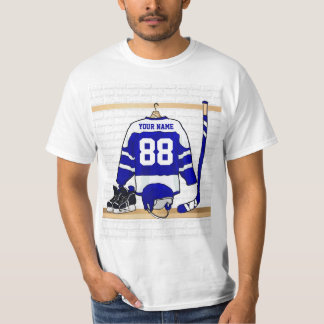 Jersey azul y blanco personalizado del hockey