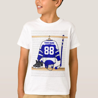 Jersey azul y blanco personalizado del hockey