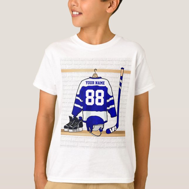 Jersey azul y blanco personalizado del hockey (Anverso)