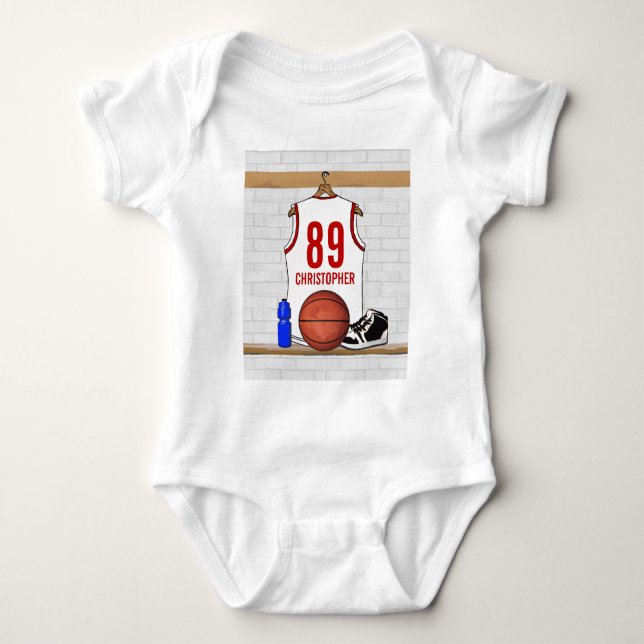 Jersey blanco y rojo personalizado del baloncesto (Anverso)