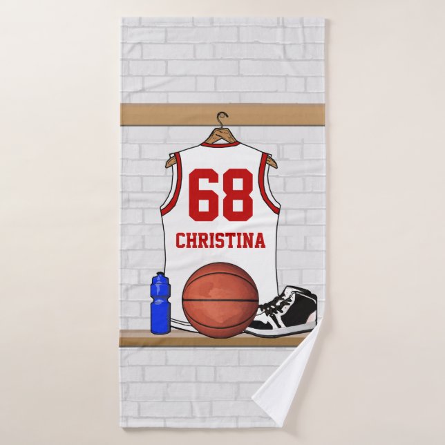 Jersey de baloncesto rojo y blanco personalizado (Toalla de baño)
