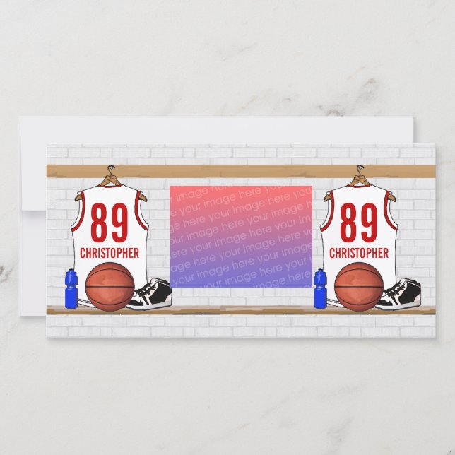 Jersey de baloncesto rojo y blanco personalizado (Anverso)