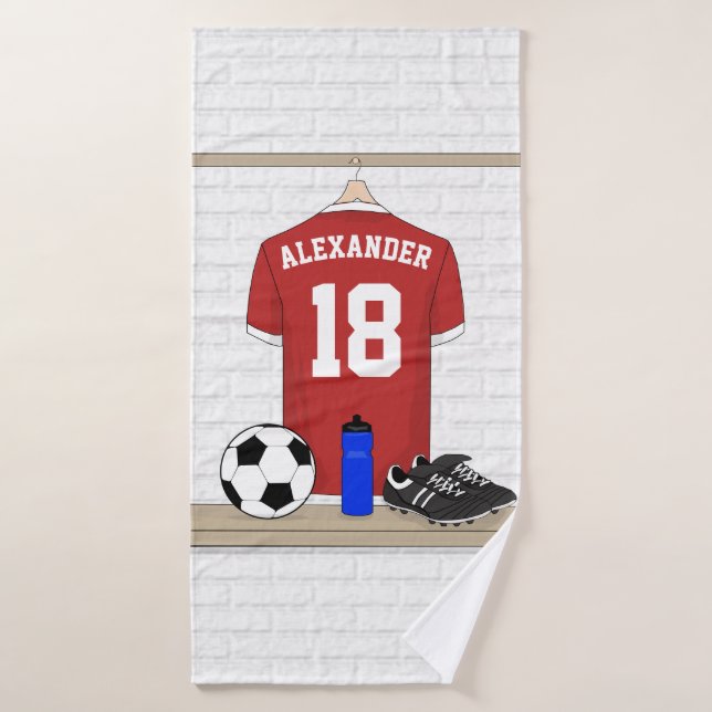 Jersey de fútbol rojo y blanco personalizado del (Toalla de baño)