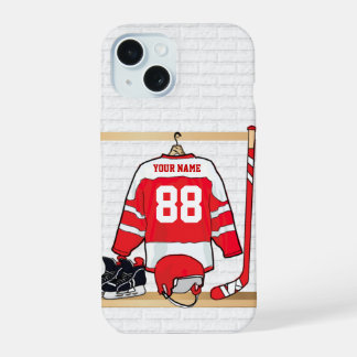 Jersey de hockey sobre hielo rojo y blanco persona