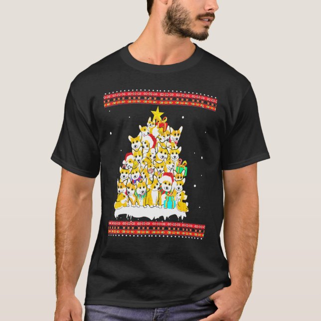 Jersey de Navidad Feo con Árbol y Perro Corgi (Anverso)