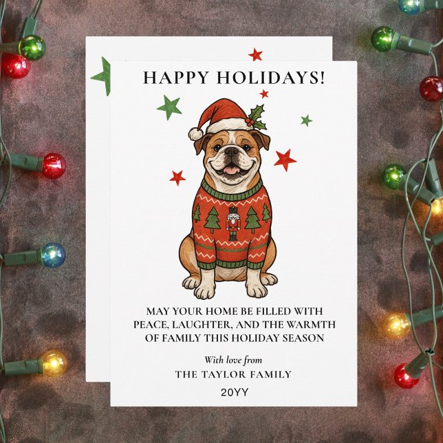 Jersey Feo de Bulldog Navidad Perro Santa Sombrero (Bulldog Ugly Sweater Christmas Dog Santa Hat Holiday Card
)