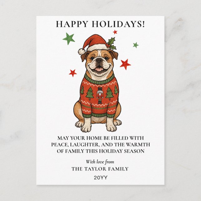 Jersey feo de Navidad perro Bulldog sombrero de Sa (Anverso)