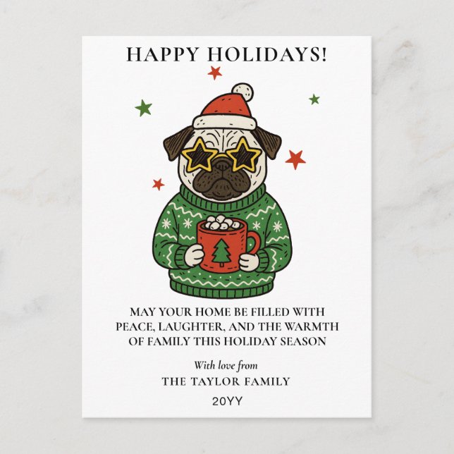 Jersey Feo de Pug Navidad Cacao Caliente Malvavisc (Anverso)