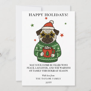 Jersey Feo de Pug Navidad Chocolate Caliente Malva