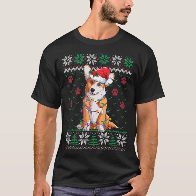 Jersey Feo Perro Corgi Luces de Navidad Sombrero d (Anverso)
