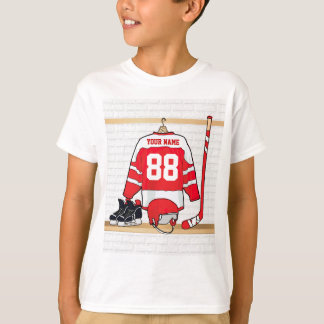 Jersey rojo y blanco personalizado del hockey