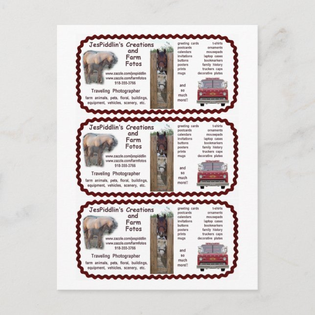 JesPiddlin Creations / Farm Fotos Bus. Tarjetas (Anverso)