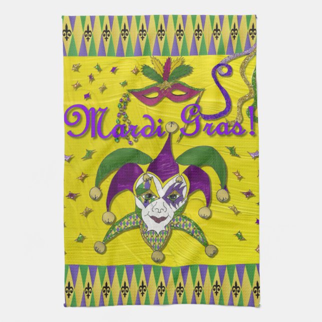 Jester Mask Mardi Gras Harlequin Kitchen Toallas (Vertical)