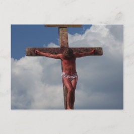 Jesucristo crucificado en la foto de la tarjeta po