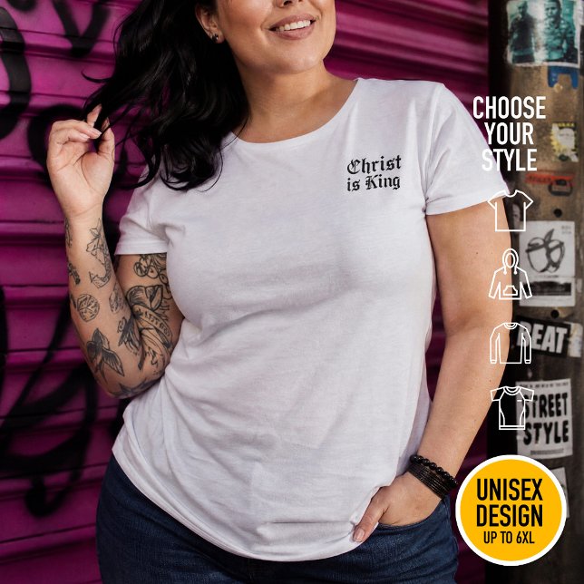 Jesucristo es Rey - estilo gótico grunge erosionad (Heavyweight Streetwear Christian T-Shirts & available oversize 3XL, 4XL, 5XL, 6XL. Choose your style)